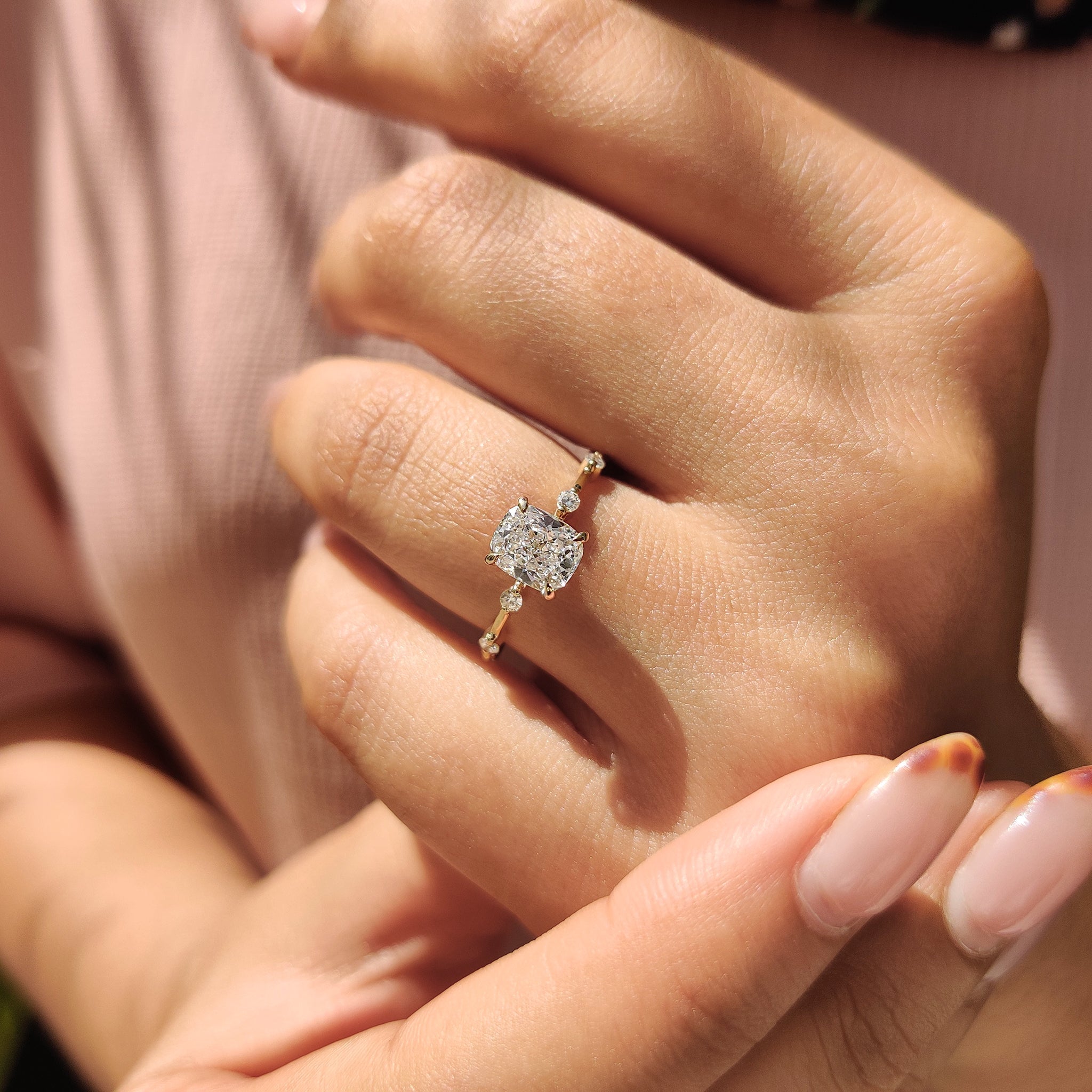 Cushion Hidden Halo Lab Grown Diamond Engagement Ring